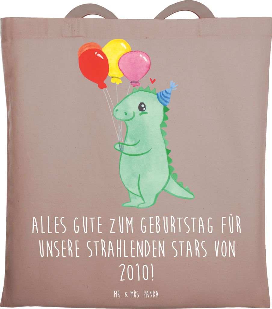 Mr. & Mrs. Panda Tote Bag 2010 Geburtstag Stars - Braun Pastell - Geschenk, Tasche, Shopping, nostalgische Geburtstagsgrüße, Glückwunsch, Schult...