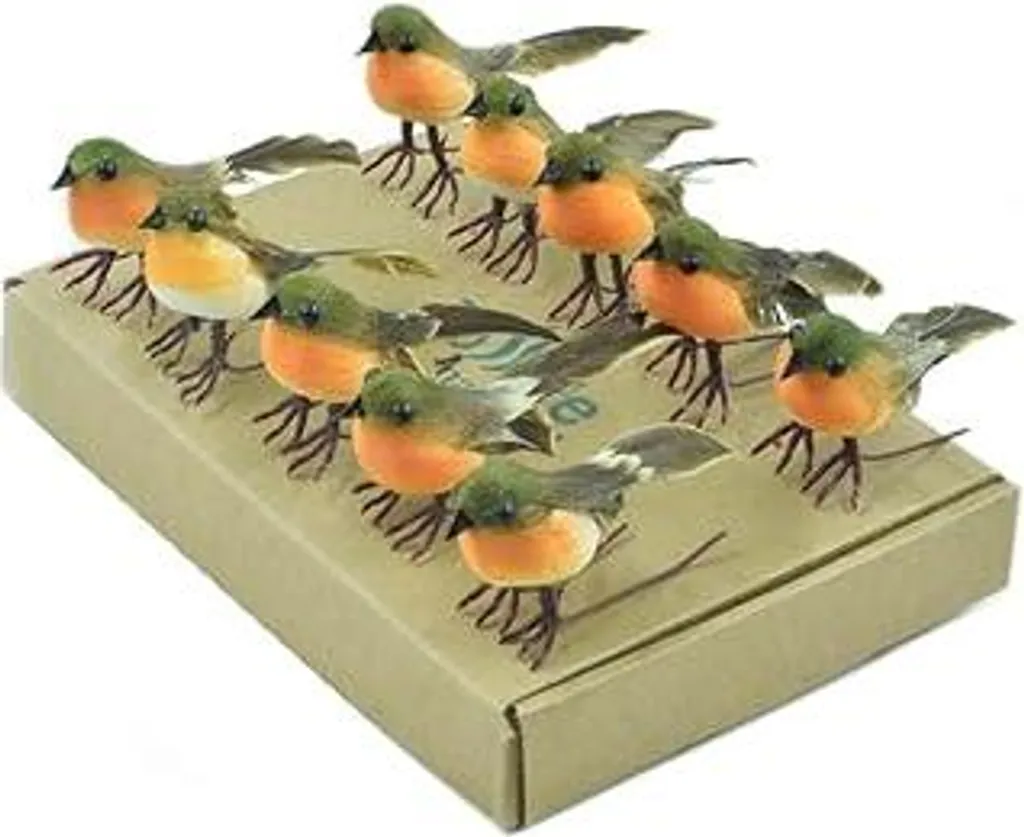 Set 10 Pettirossi Artificiali LDREAMAM Arancioni per Decorazioni Natale - 1