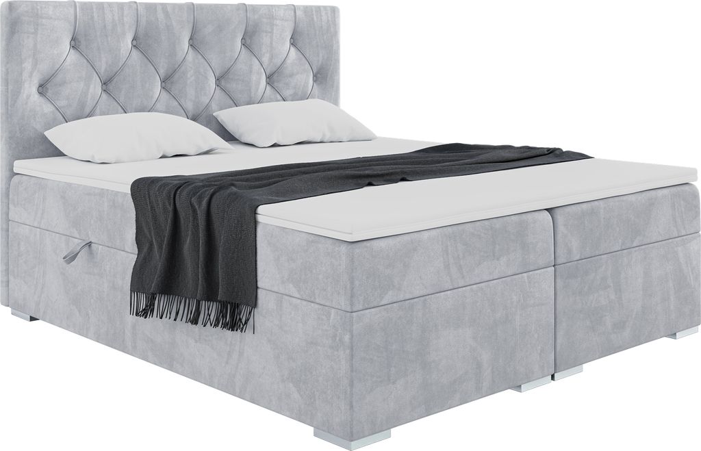 MEBLINI Boxspringbett mit Bettkasten - Gepolstert Doppelbett mit Matratze und Topper - Polsterbett mit Stauraum - Bett mit Kopfteil - Stauraumbett ...
