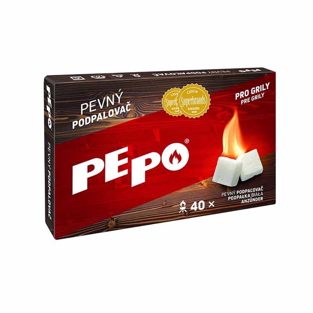 A product box for PEPO fire starters, designed for grills.