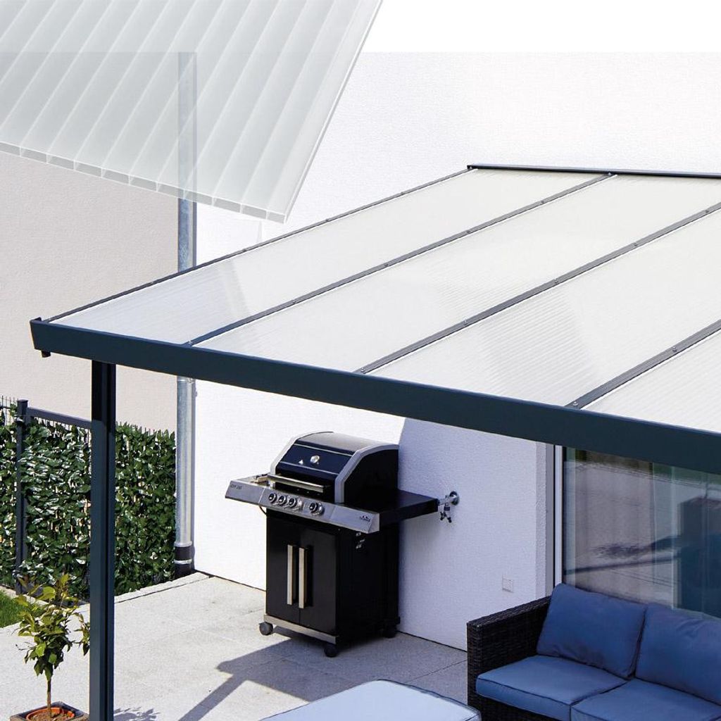 Gutta Terrassendachsystem Premium weiß/anthrazit 309,4 x 306 cm Acryl_Klima_blue Anthrazit