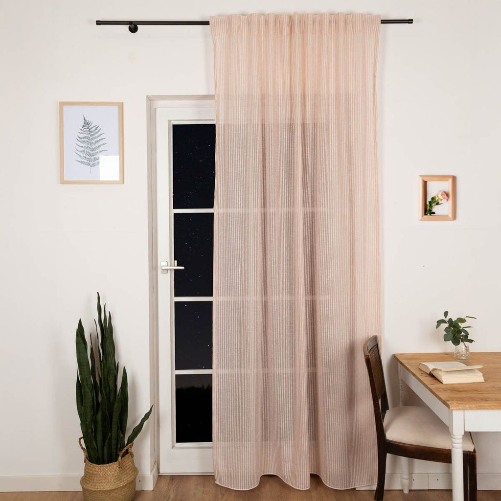 Gardine Smok-Schlaufe Bouclé Streifen rosa 2,45m Höhe 245cm (H) x 140cm (B) Größe