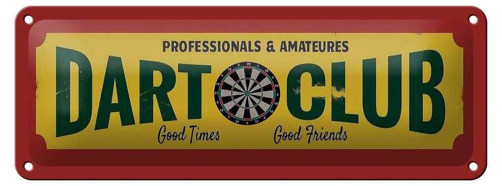 Blechschild Dart Club professionals Amateur, 27 x 10cm, Blechschilder Spruch Sport Hobby