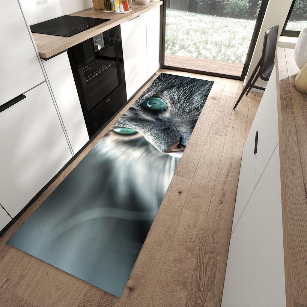 Küchenteppich 80x280cm rutschfest & abwischbar PVC Läufer - Katze von Nahaufnahme