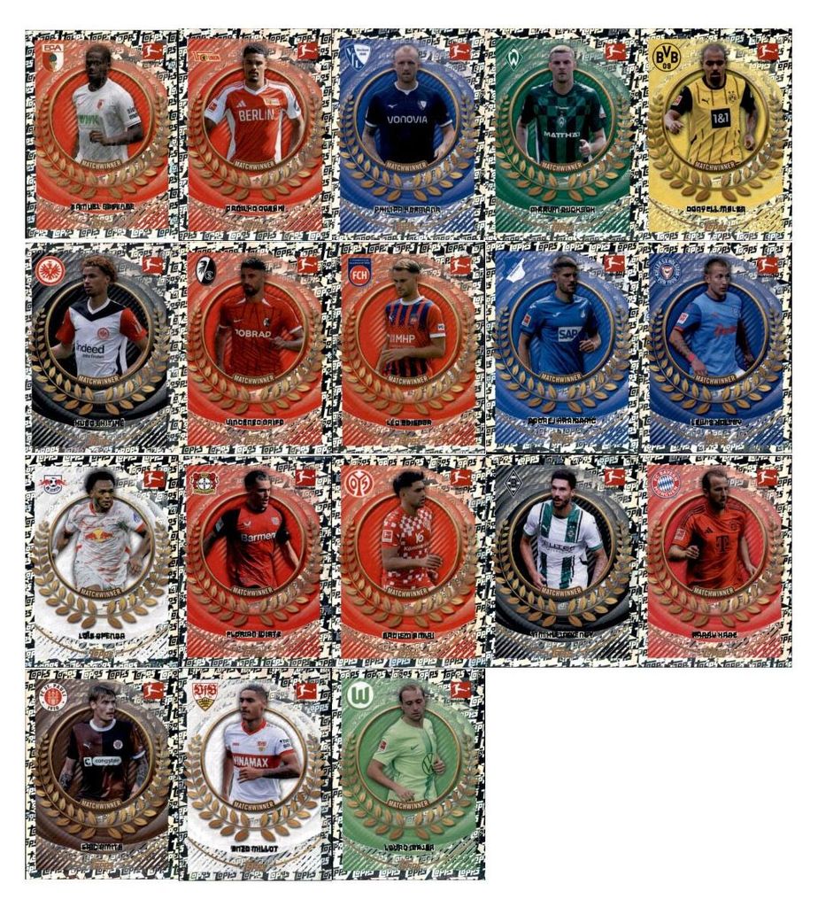 Topps Bundesliga Sammelsticker - 2024/2025 - Alle 18 Matchwinner Sticker