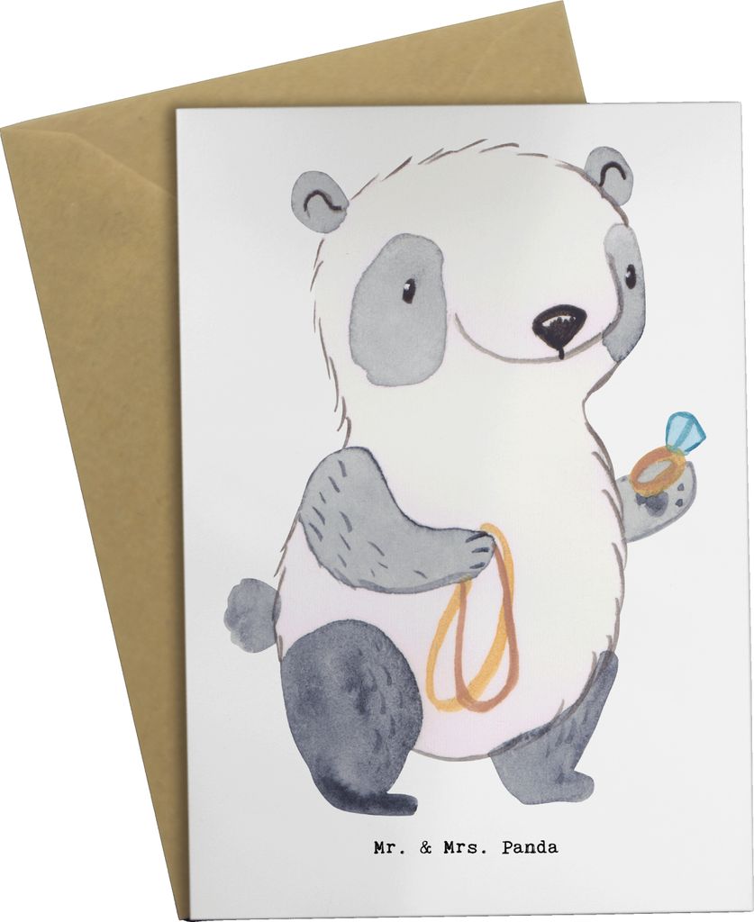 Mr. & Mrs. Panda Grußkarte Juwelier Herz - Weiß - Geschenk, weihnachtskarten, Goldschmied, Grußkarten, Goldschmuck, osterkarten, Shopping, Schmu...