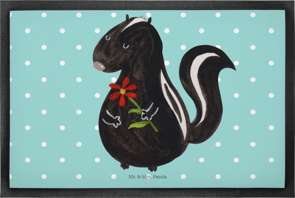 Mr. & Mrs. Panda Fussmatte Stinktier Blume 50 x 75 cm - Türkis Pastell - Geschenk, Raubtier, fußmatte, Skunk, Träume, Fußabstreifer, Türmatte,...