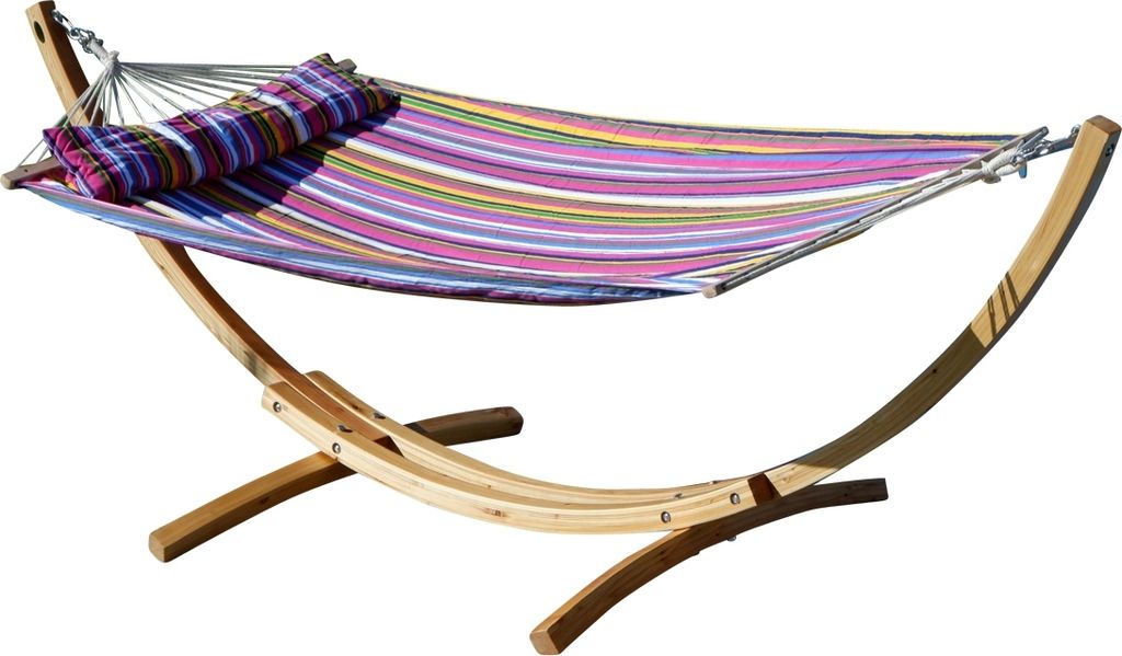 AS-S 320cm Hängemattengestell LIMITED EDITION BLANCA-LIM-PINK Hängematte mit Gestell aus Holz Lärche natur mit Stabhängematte pink gestreift ge...