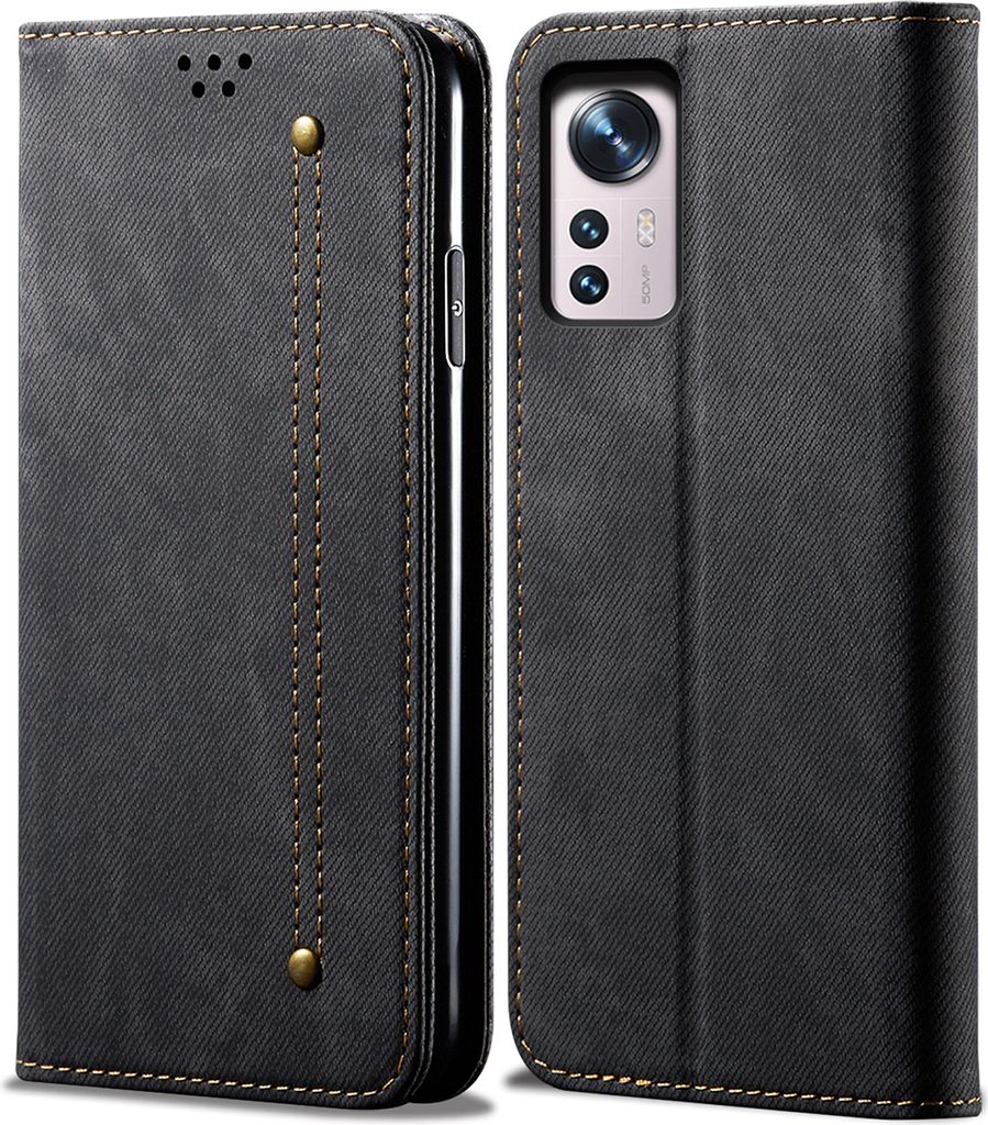 Xiaomi 12 Hülle, Leder Brieftasche Flip Bookstyle Schutzhülle mit Standfunktion für Xiaomi 12 Schwarz