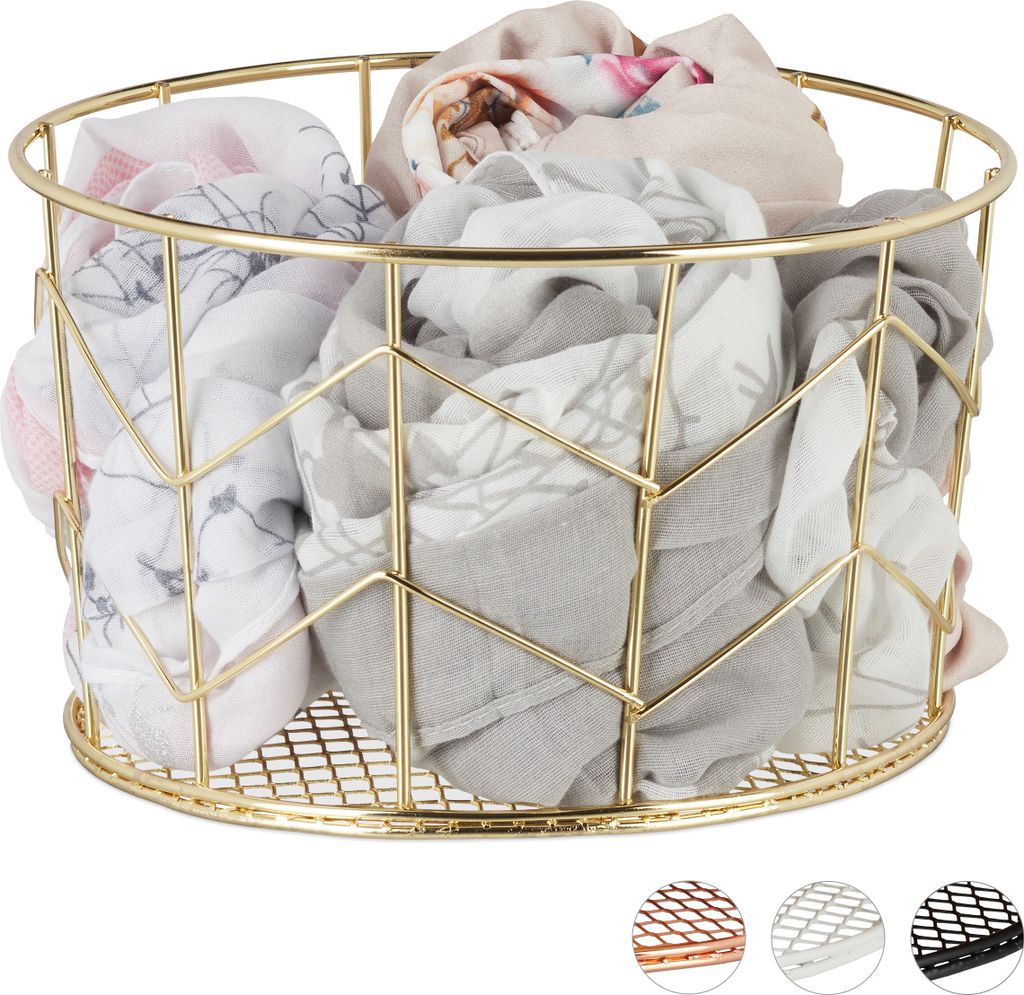 3x Drahtkorb Metall - Gold - Aufbewahrungskorb - Metallkorb - Körbchen - Rund