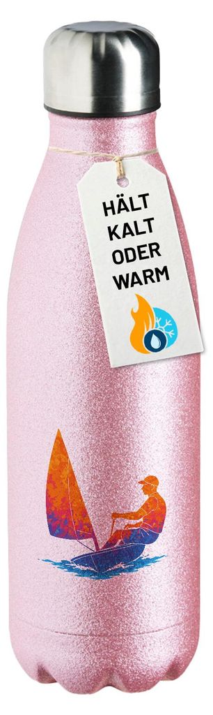 Huuraa Trinkflasche Segeln bunte Silhouette 500ml Pink Edelstahl Wasserflasche Trinkflasche Geschenkidee