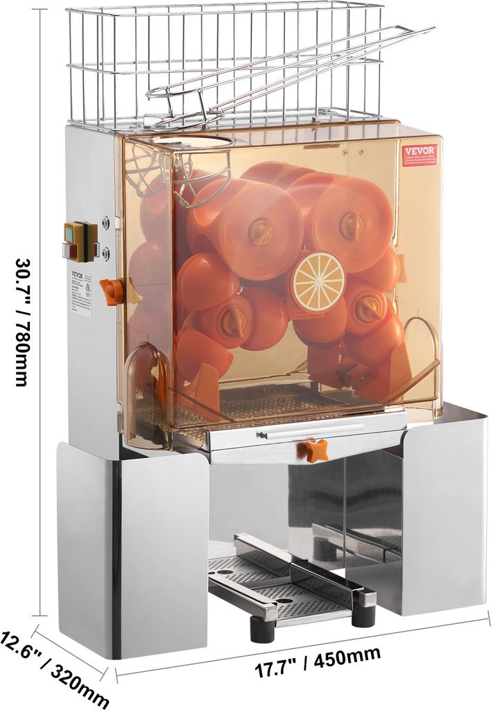 VEVOR Kommerzielle Orangenpresse, automatischer 120-W-Entsafter, Edelstahl-Orangenpresse für 20 Orangen pro Minute, mit herausziehbarer Filterbox,...