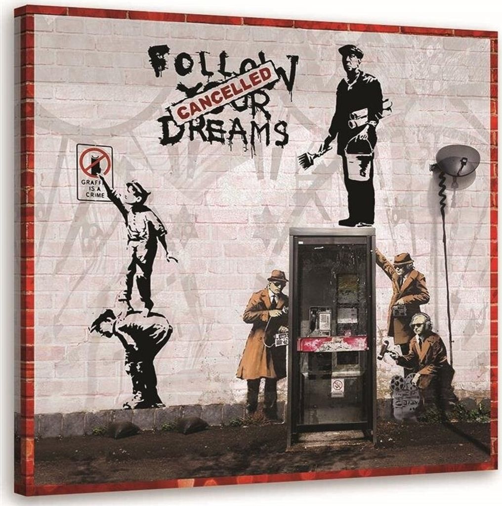 Leinwandbild banksy-wandbild - eine sammlung von graffiti-werken 30x30 cm Feeby grau wandbild bereit zum aufhängen