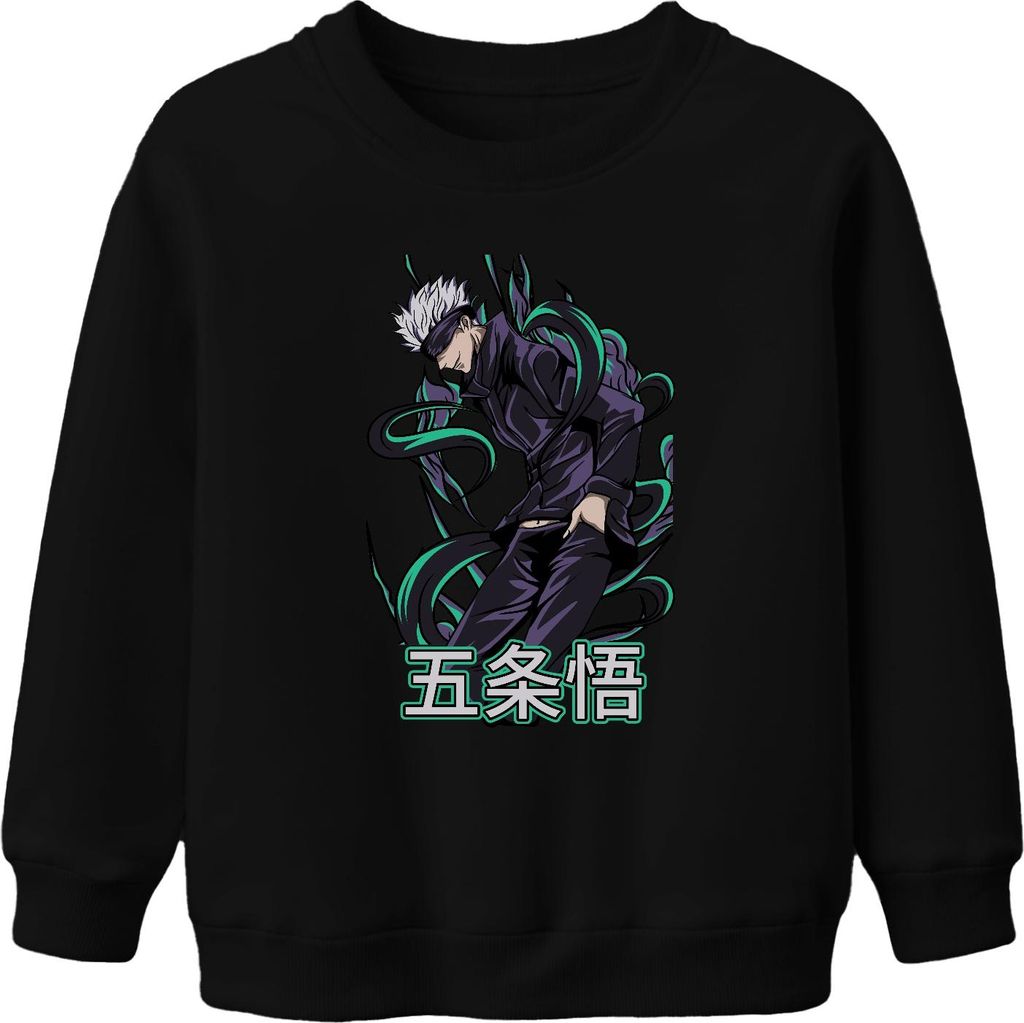 Jujutsu Kaisen Gojo 五条悟 Anime Otaku Geschenk Cool Augenbinde Uni Kinder Sweatshirt Pullover, Schwarz, 152