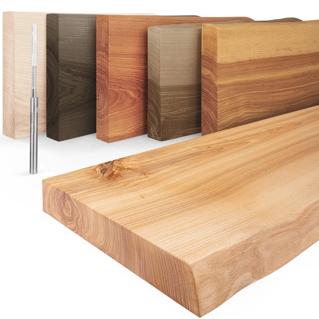 Étagère murale en bois massif 60cm avec fixation invisible - Naturel