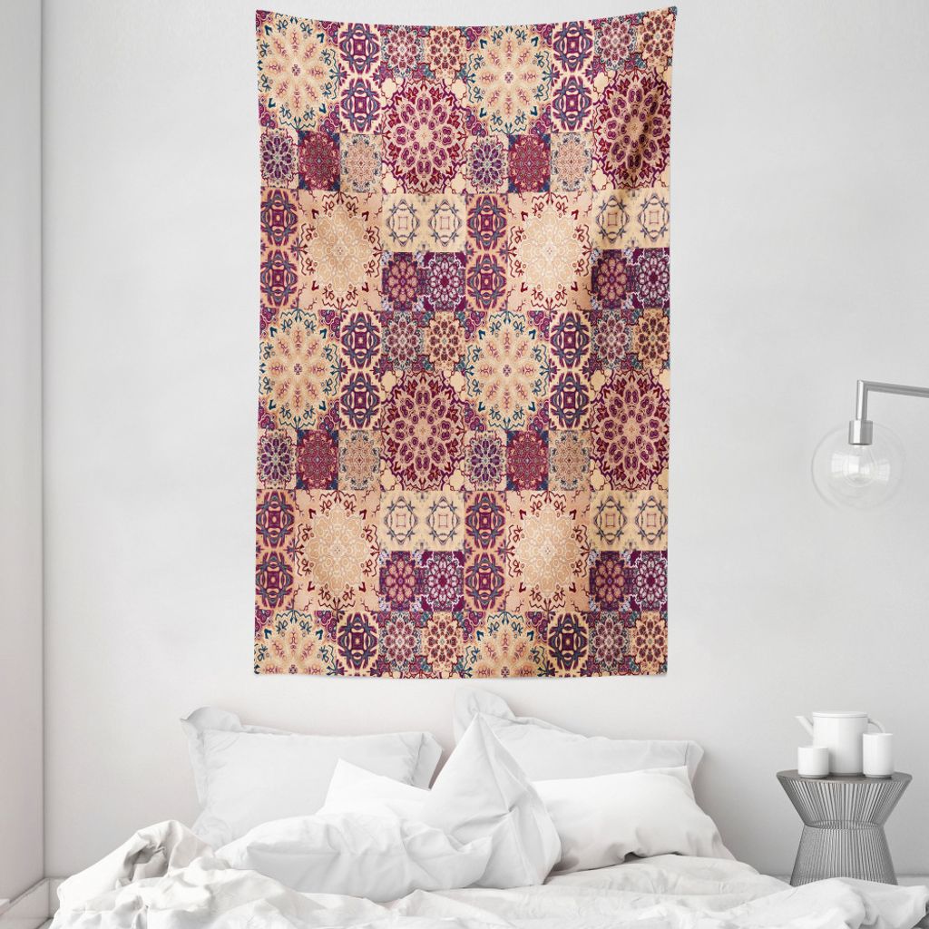 ABAKUHAUS marokkanisch Wandteppich und Tagesdecke, Aufwändige Keramikfliesen aus Weiches Mikrofaser Stoff Waschbar ohne Verblassen Digitaldruck, 1...