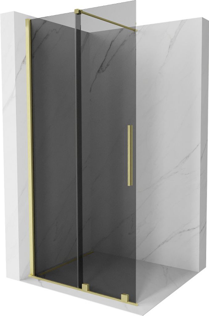 Mexen Velar Dusche Wandverkleidung Schiebewand Walk-in 85 x 200 cm, grafit 8 mm, gebürstetes Gold - 871-085-000-43-55