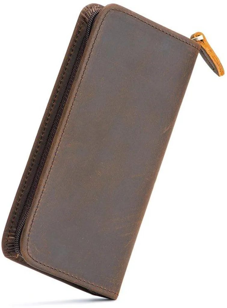 Support de présentation stylos pour voyage en cuir marron avec zip Erofa