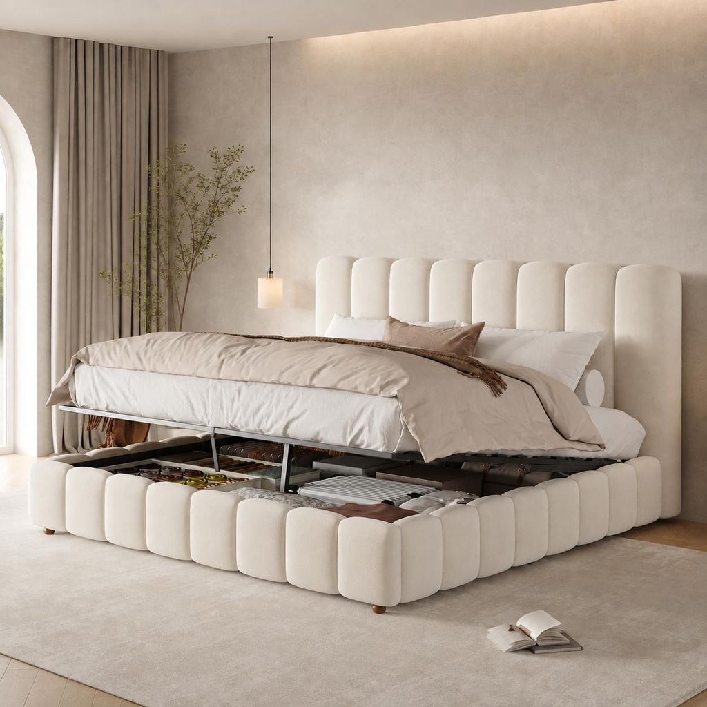 Postel s čalúneným rámom 160x200 cm s hydraulickým úložným Obrázok produktu  Obrázok generovaný UI