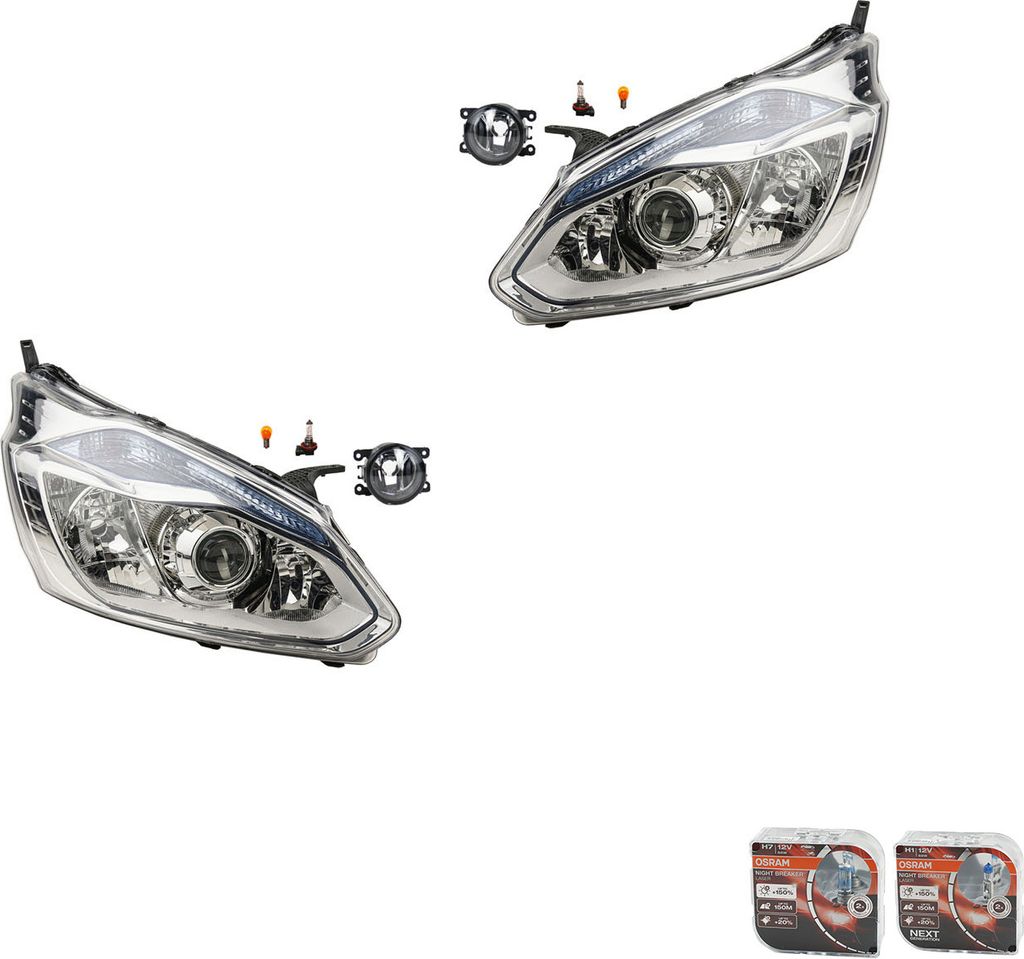 Johns, Scheinwerfer Osram Night Breaker Laser passend für Ford Transit Custom 12 12-175 8200074008 6202E1 00006202E1 6710027 0000620639 620639 000...