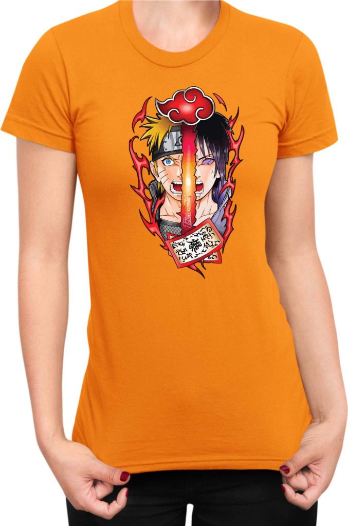 Damen T-Shirt Naruto Naruto V Sasuke 02, Lady M / Orange