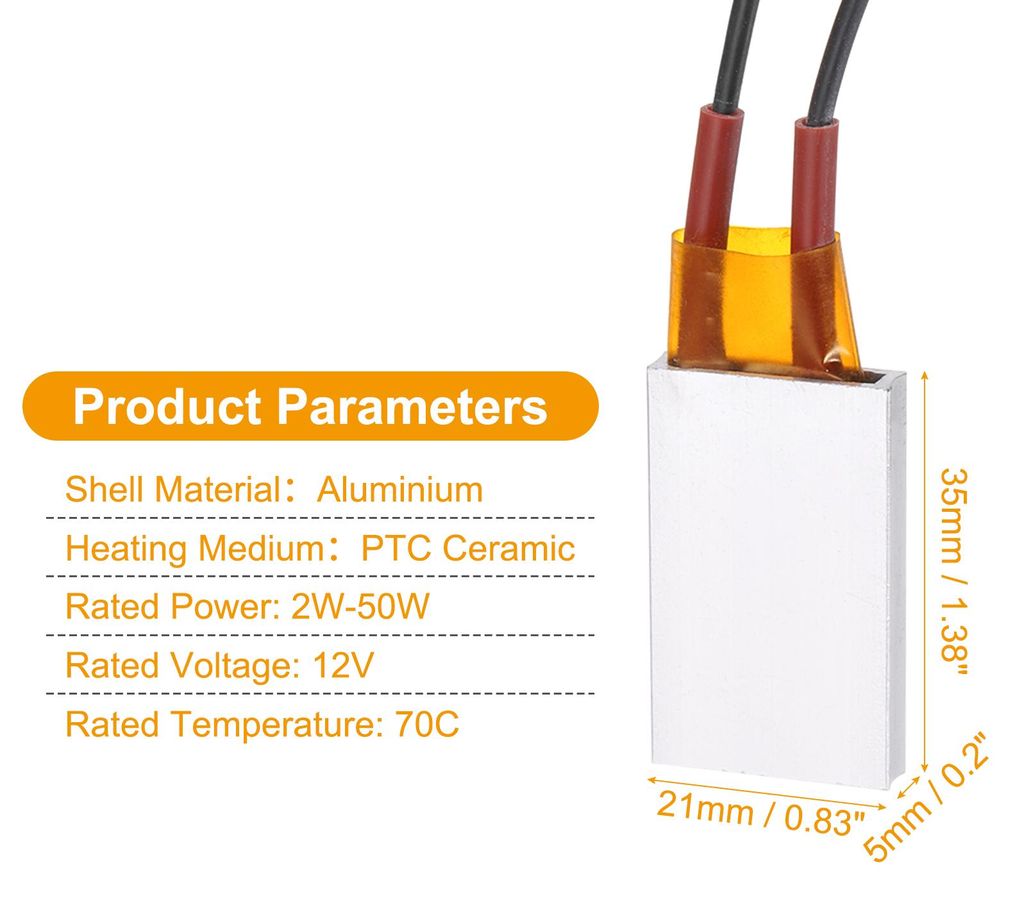 PTC Heizelement, AC DC 12V PTC Heizplatte Aluminiumgeh?use Keramik Polyimid-Folienplatte Heizung 2W-50W 70C isolierte konstante Temperaturkeramik-T...