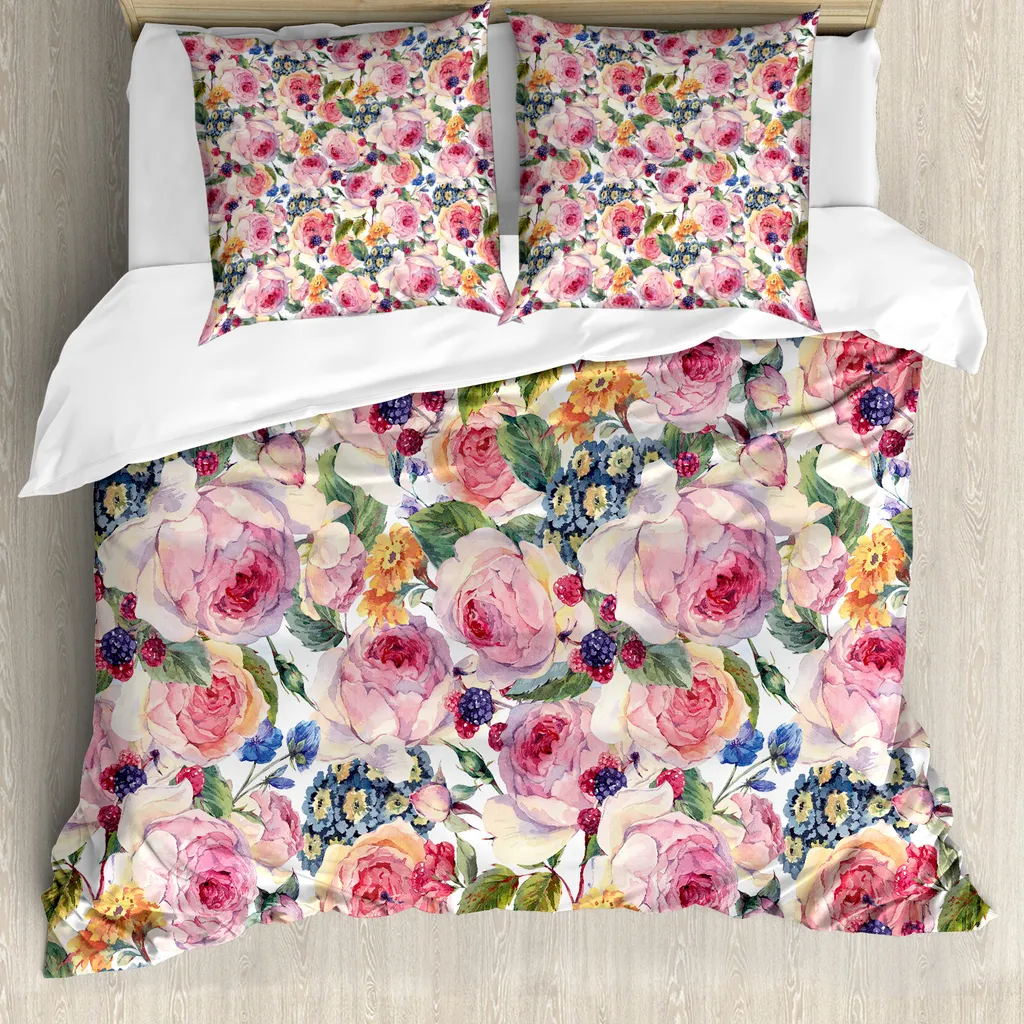 ABAKUHAUS Copripiumino Shabby Flora Rosa: Set Letto Matrimoniale