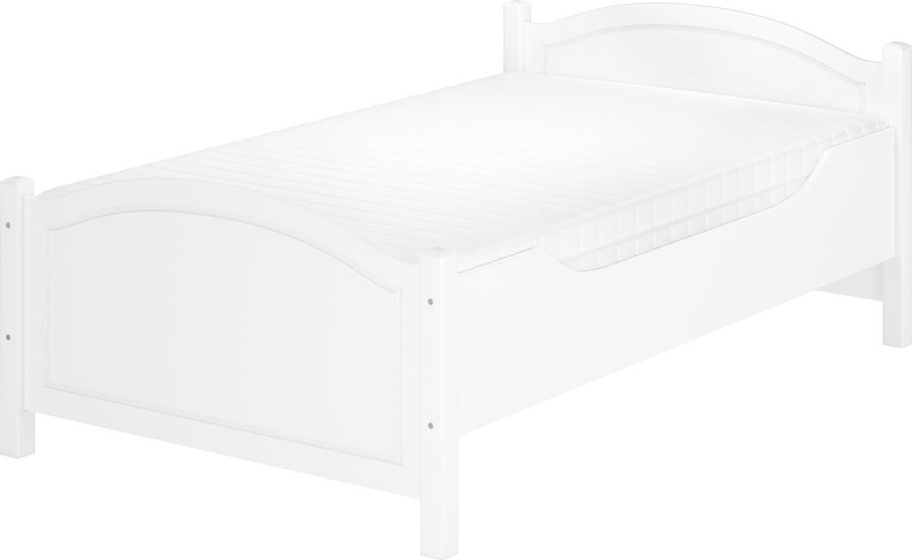 Überlanges hohes Seniorenbett weiß 120x220 Holzbett Einzelbett Zubehör wählbar V-60.40W-12-220Rollrost und Matratze inkl.