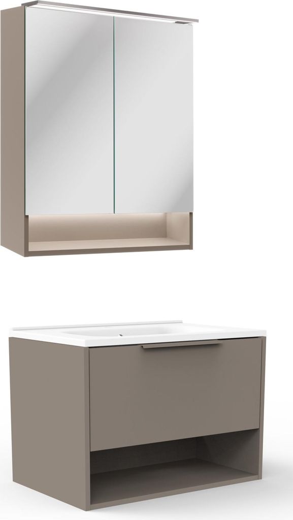 Fackelmann B.Paris 3-teiliges Möbel-Set Modernes Design mit Waschtischunterschrank, Mineralgussbecken & Spiegelschrank in Cubanit Grau, 70,5 cm