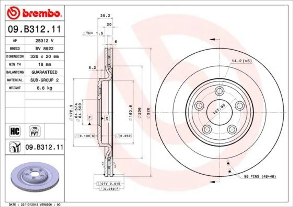 Plus de vibrations : Disque de frein Brembo 09.B312.11 pour Jaguar XF XJ