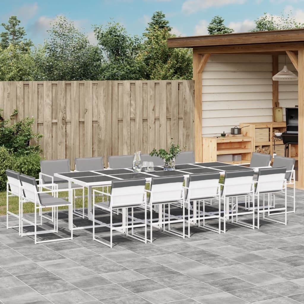 "2026 Promotion" 15-tlg. Garten-Essgruppe - mit Tisch und Stühlen - mit Kissen - Weiß Textilene - Gartenmöbelset CC15781