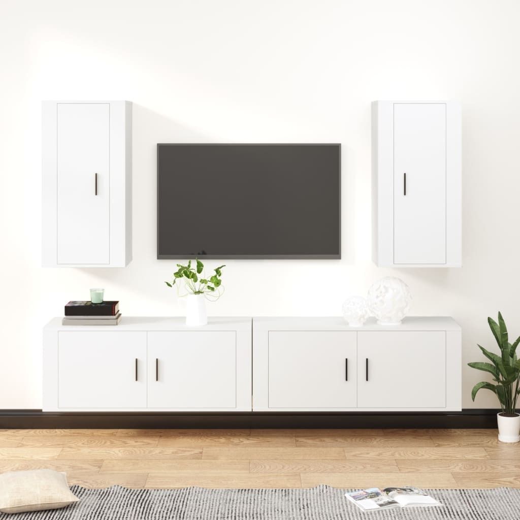 The Living Store 4-tlg. TV-Schrank-Set Weiß Holzwerkstoff
