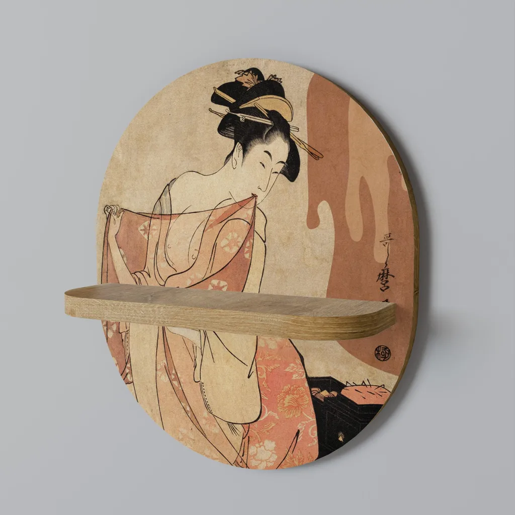 Étagère murale ovale décorative motif chat et femme 45cm bois