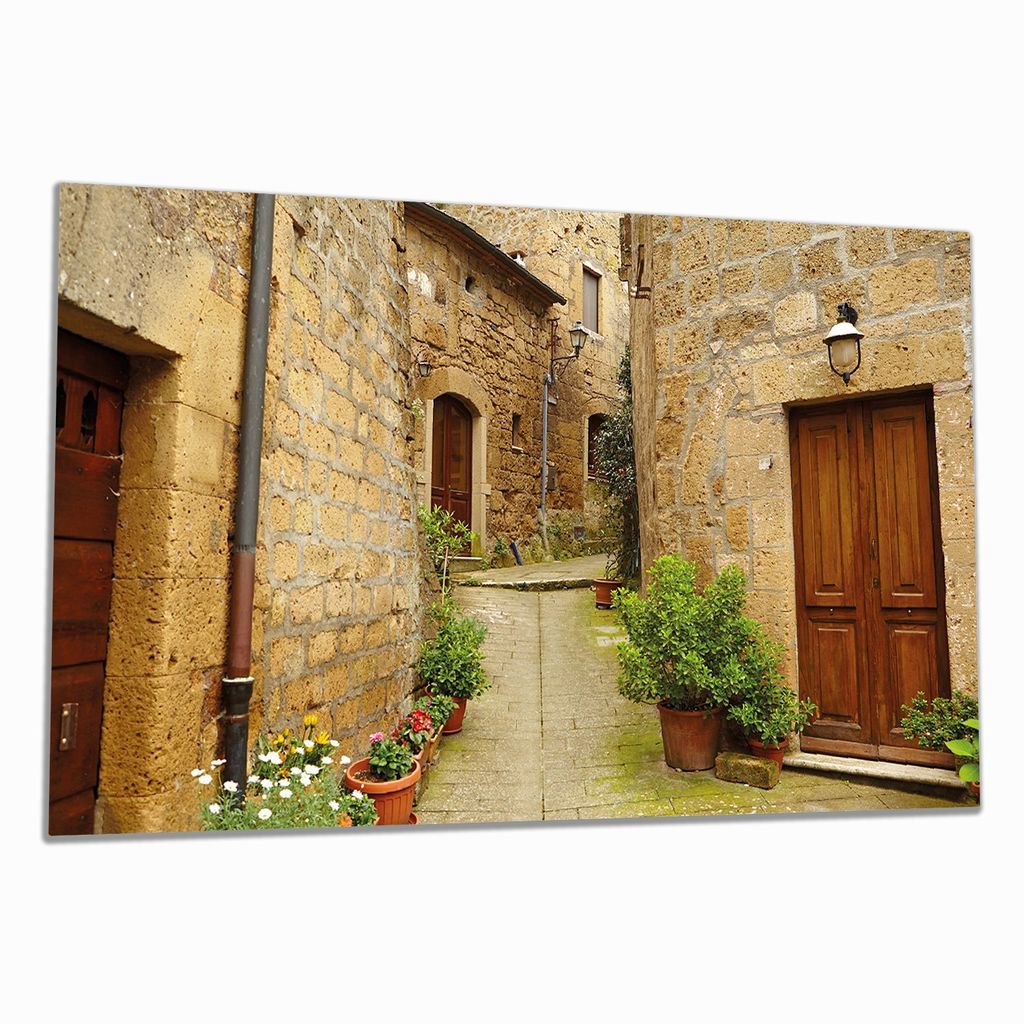 Wallario Herdabdeckplatte aus Glas, Größe 90 x 52 cm 1-teilig, Motiv Weg durch die Altstadt - Toskana in Italien