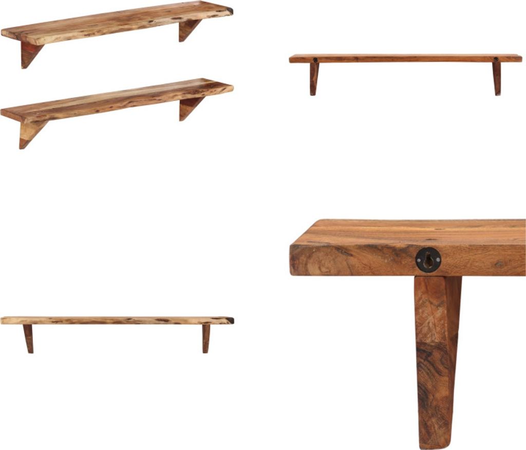 vidaXL Wandregal 2 Stk. 110x20x18 cm Massivholz Akazie - Wandregal - Wandregale - Wandregal Aus Holz - Wandbohle