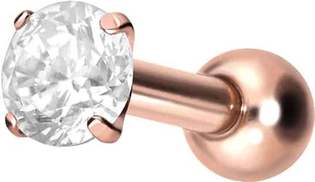 Ohrpiercing Titan Ohrpiercing mit Innengewinde EINGEFASSTER KRISTALL RoséGold Stablänge: 6mm | Kristallgröße: 3mm
