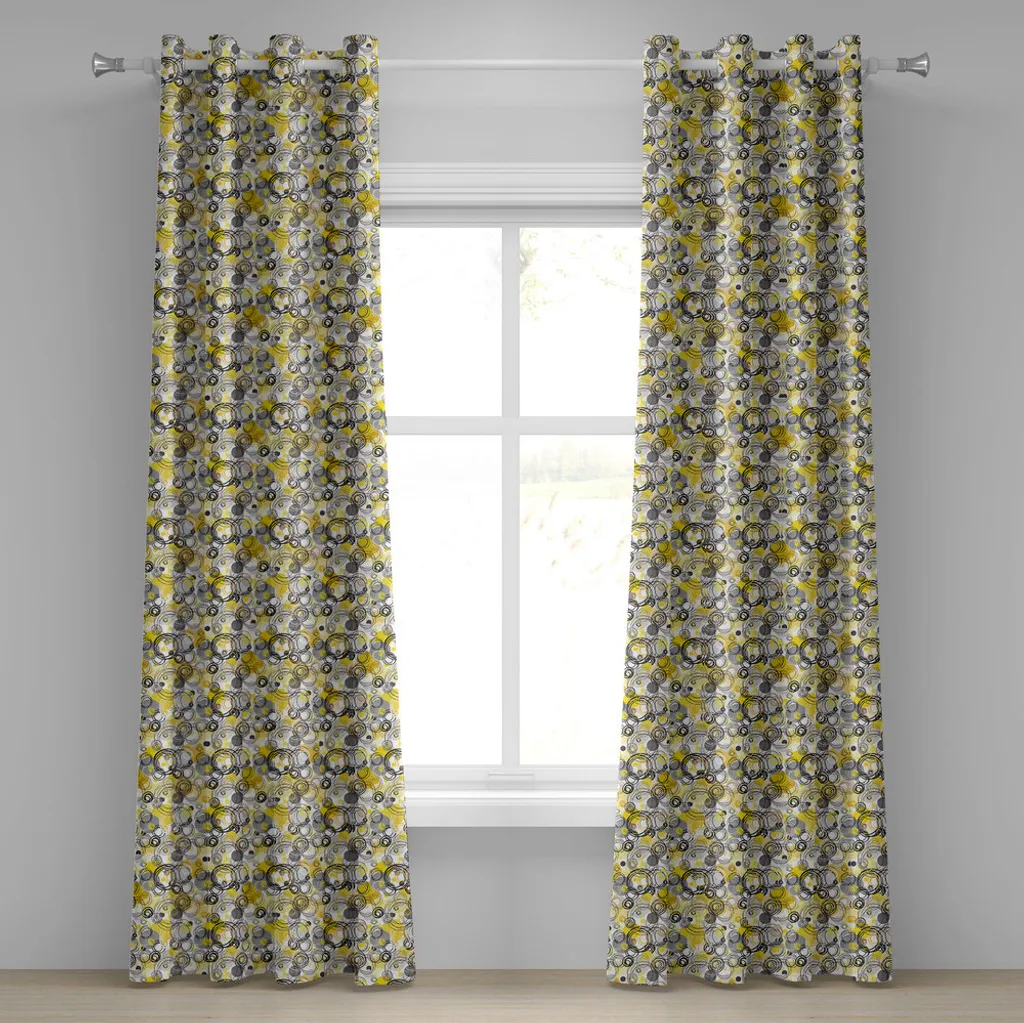 Rideau à œillets ABAKUHAUS gris jaune motif géométrique 280x245 cm