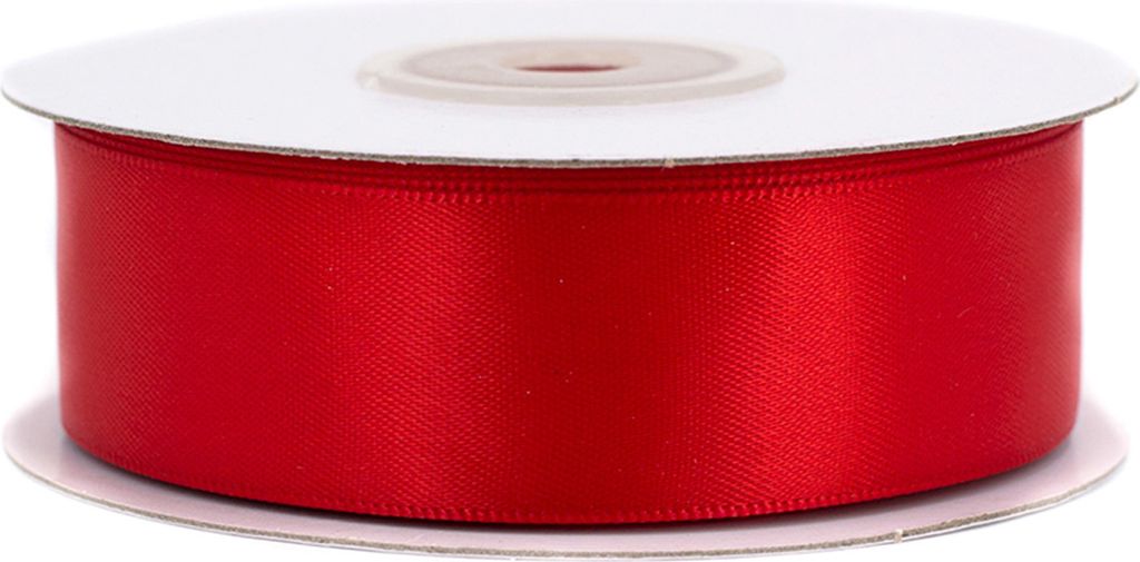 25mm breites, 20m langes, doppelseitig glänzendes rotes Satinband auf Rolle. Perfekt für Bastelprojekte und Geschenkverpackungen