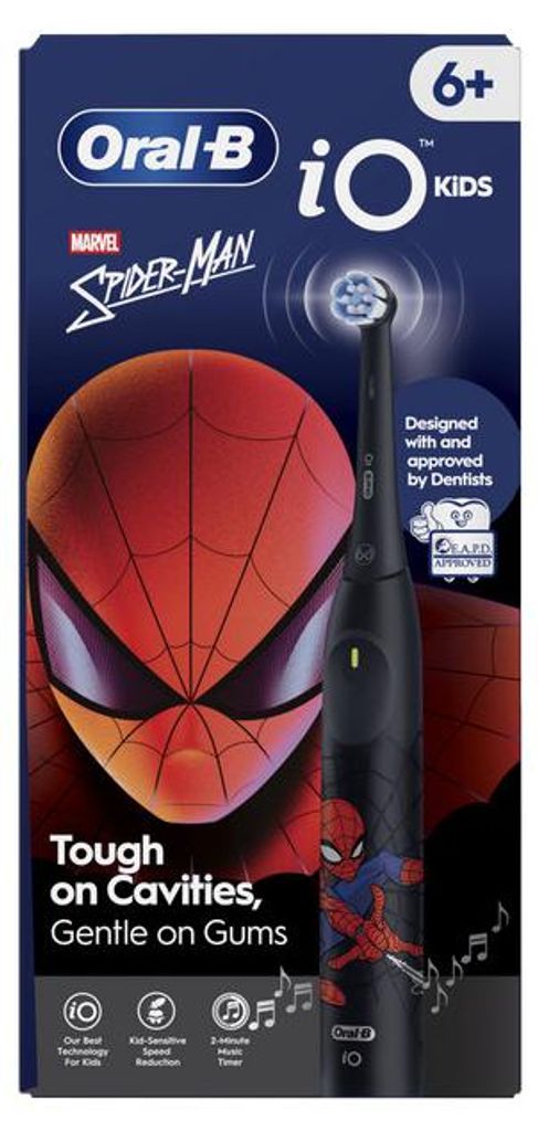 Oral-B iO Kids Marvel Spiderman, Kind, Rotierende Zahnbürste, Tägliche Pflege, Sensibel, Super sensitive, Blau, 2 min, Blau