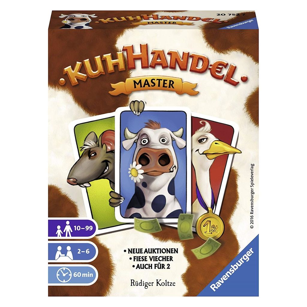 The image shows the front of a board game box with cartoon animals and game elements.