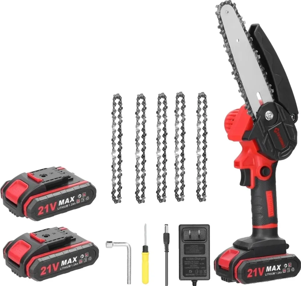 Sécateur de jardin 6 pouces, 5 chaînes offertes et double batterie 21V