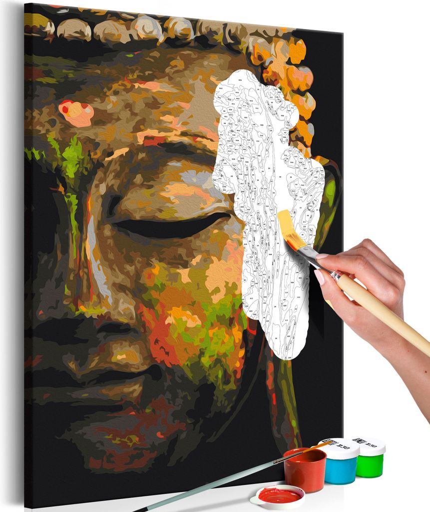 Malen nach Zahlen Buddha 40x50 cm Malset mit Holzrahmen auf Leinwand für Erwachsene Kinder Gemälde Handgemalt Kit DIY n-A-0568-d-a