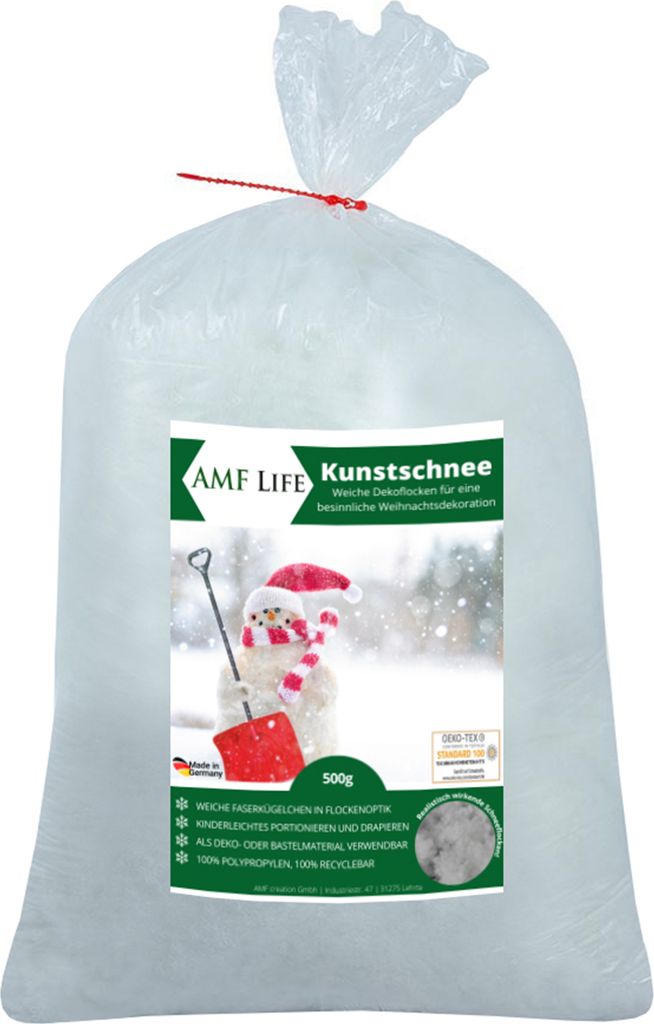 AMF Life Kunstschnee, dekorative Schneeflocken, Schnee-Watte, Dekoschnee, 500g