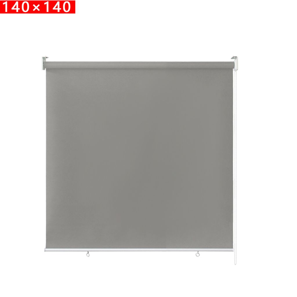 A gray roller blind is shown against a white background.