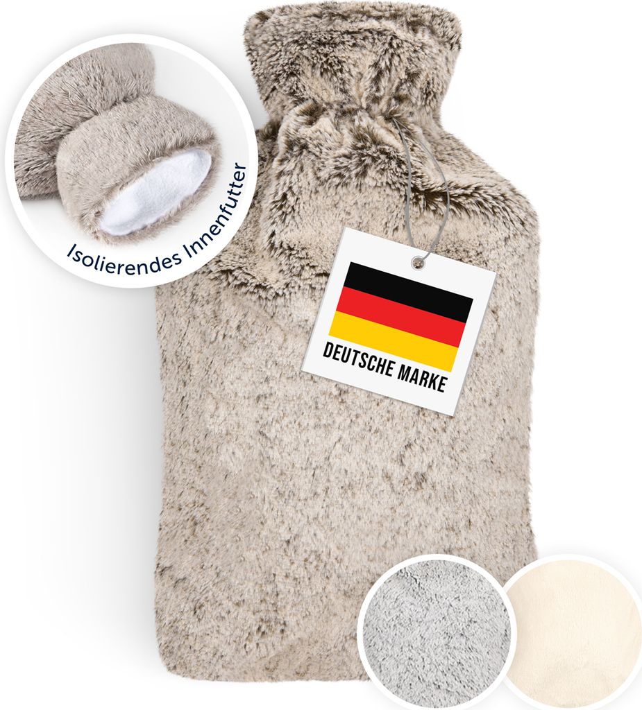 Blumtal Premium Wärmflasche mit Bezug in Kunstfelloptik - Produktbild 