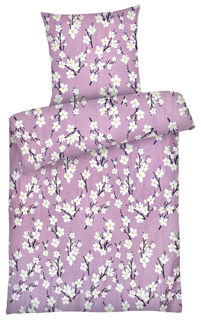 Seersucker Bettwäsche 135x200 Blumen Rose geblümte Sommer Bettwäsche Bettbezug 135 x 200 - Bügelfrei