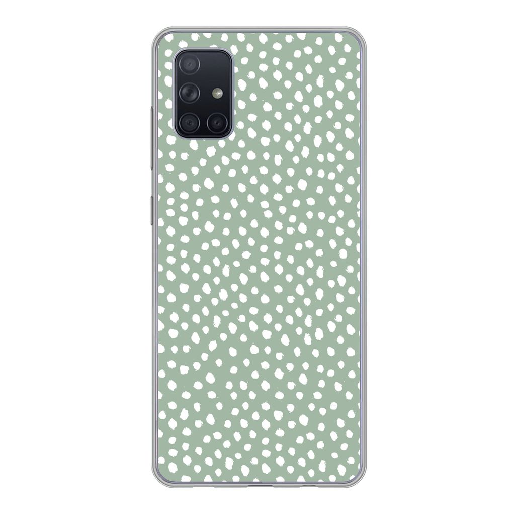 MuchoWow Handyhülle Schutzhülle Hülle für Samsung Galaxy A71 Polka dots - Grün - Weiß Silikon Softcase Handy Hülle - Kartenbesitzer