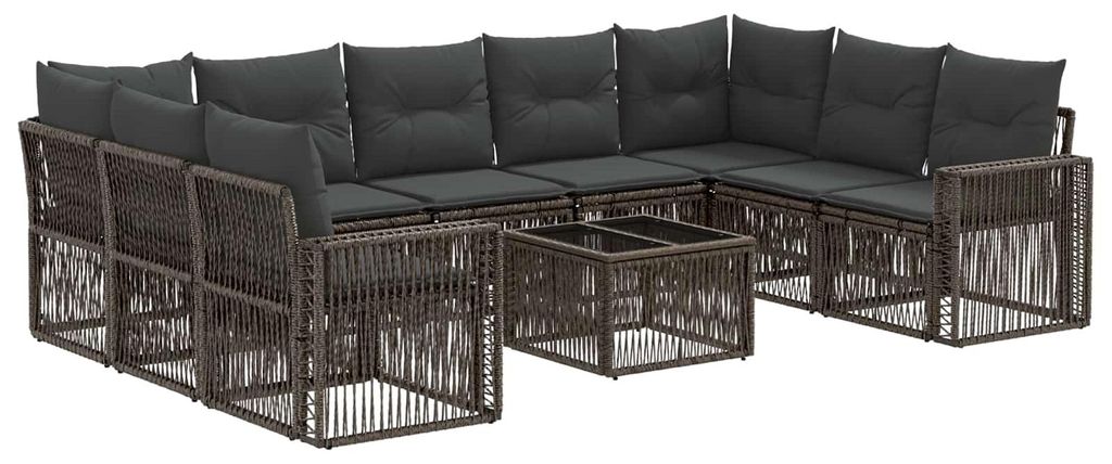 Gartensofa-set 10 pcs Grau und Dunkelgrau Poly-Rattan