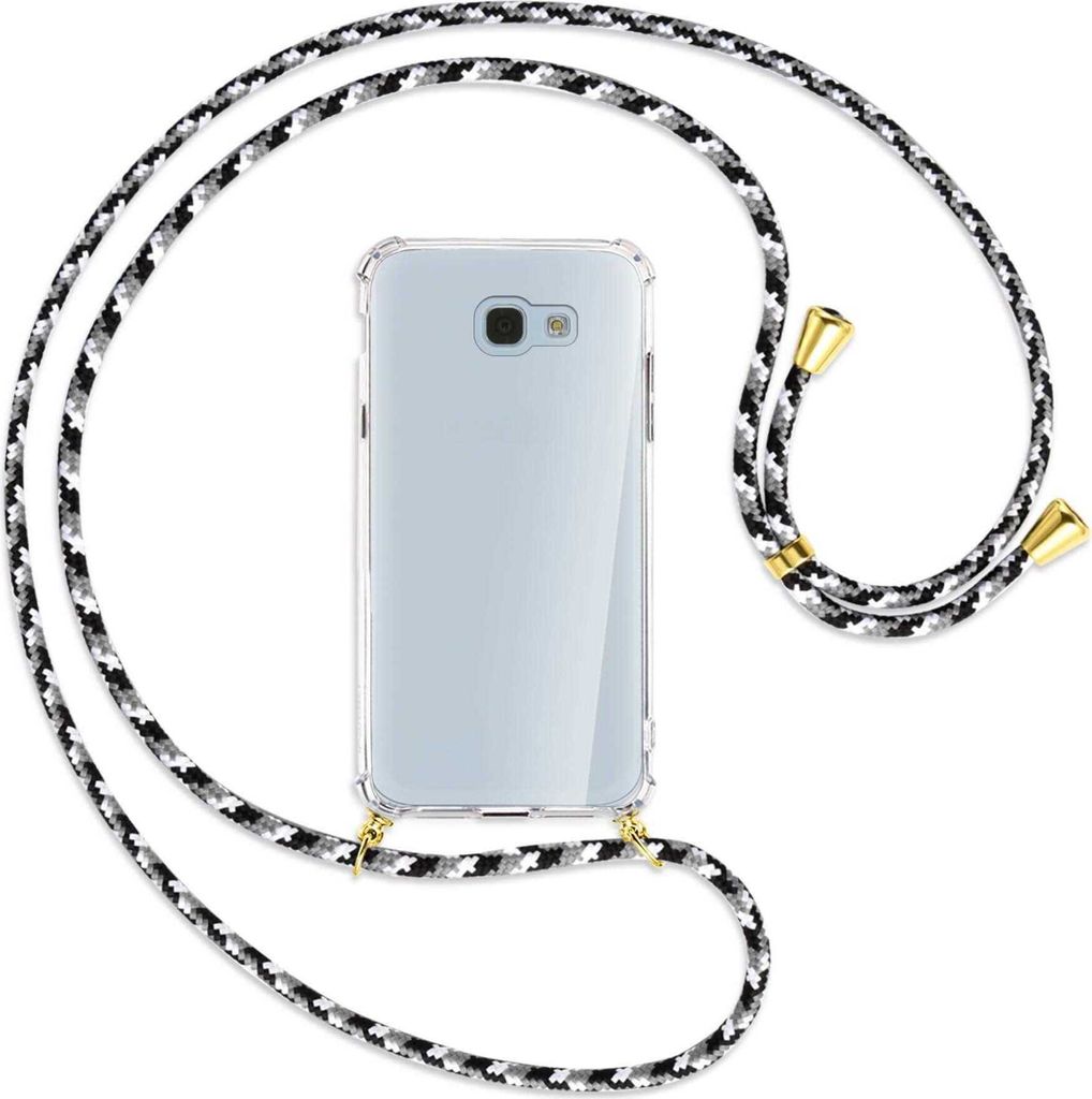 Handykette Backcover-Schutzhülle mit Band (Metall goldfarben) für Samsung Galaxy A5 2017 - schwarz/grau/weiß