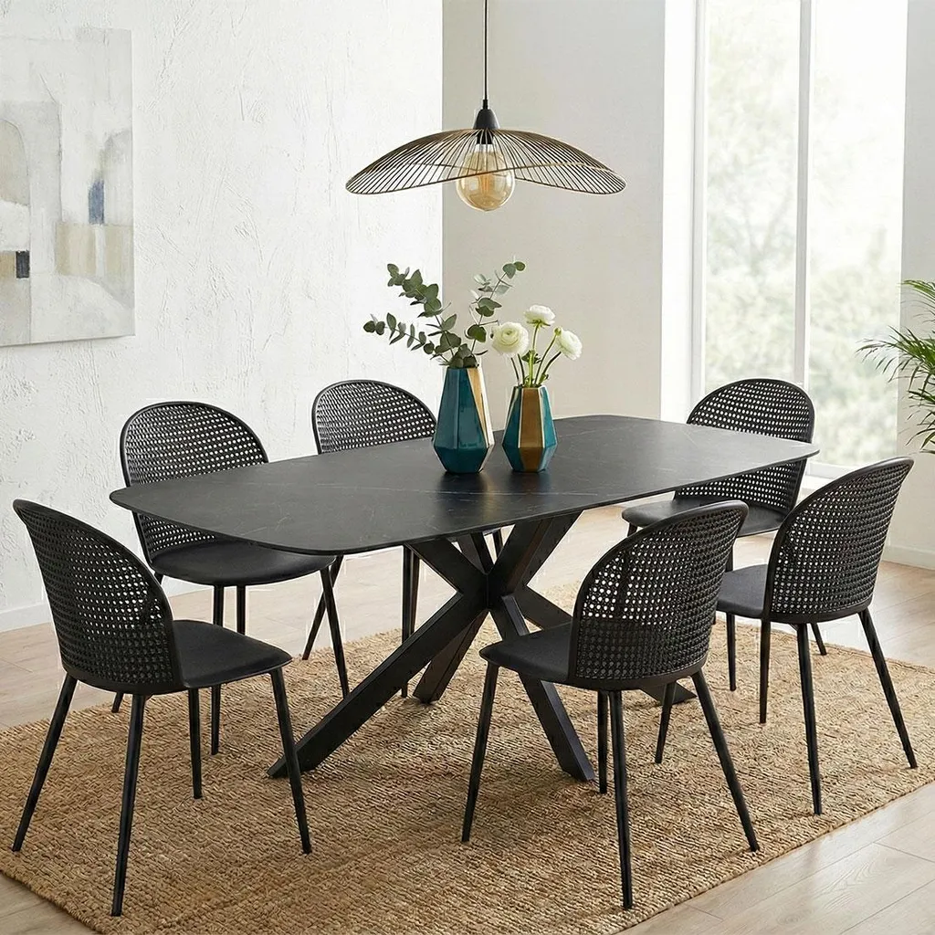 Table à manger 180 cm robuste et facile d'entretien aspect marbre noir - 2